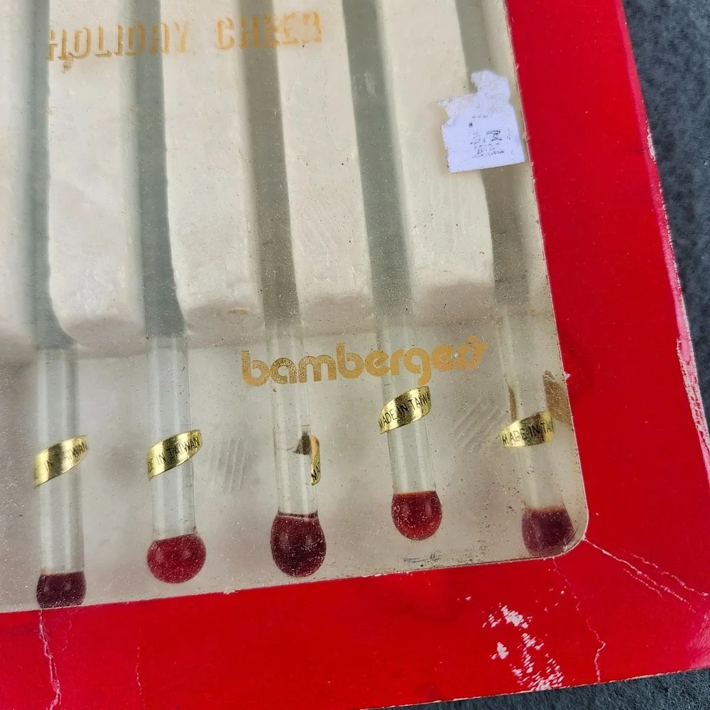 NEW 6 Vintage Glass Christmas‎ Winter Holiday Swizzle Sticks Bamberger's